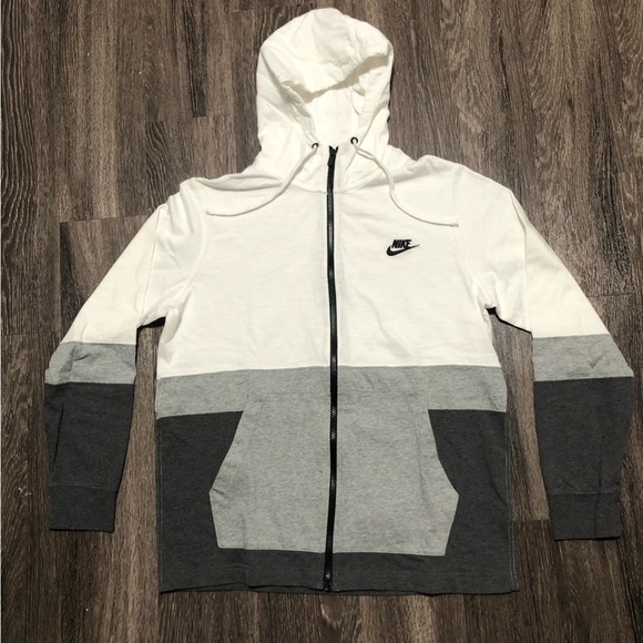 Nike Colorblock Full-Zip Hoodie - Gray, White & Black - Picture 1 of 5